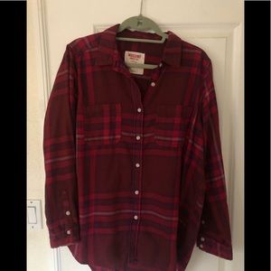 Mossimo Red Boyfriend Fit Flannel Shirt Size Large